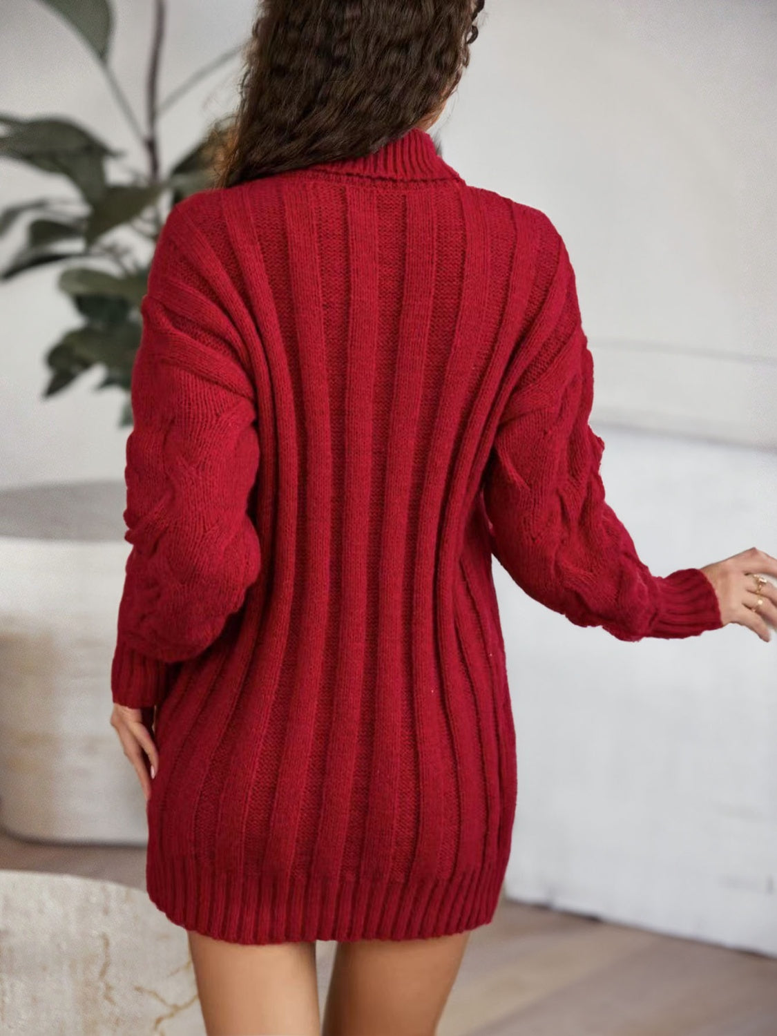 Cable-Knit Turtleneck Sweater Dress, view 6