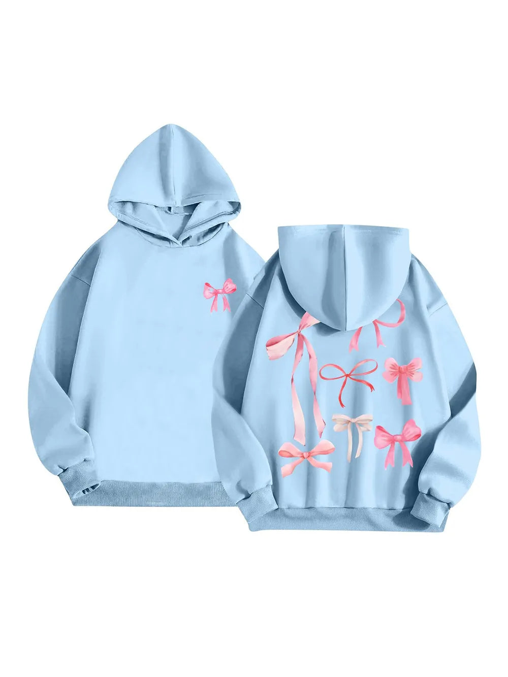 Bow Print Long Sleeve Hoodie - Lilixa.store