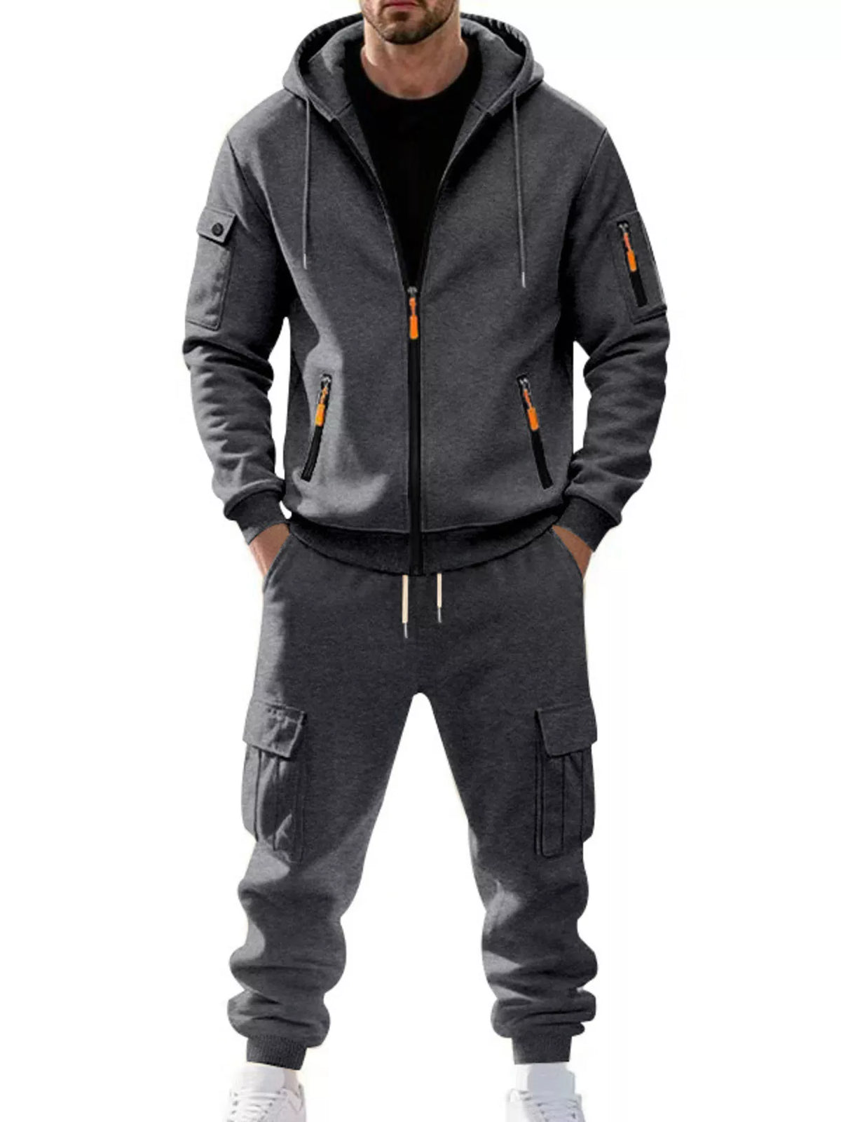 Men's Plus Size Casual Zip-Up Hoodie and Cargo Pants Set - Lilixa.store