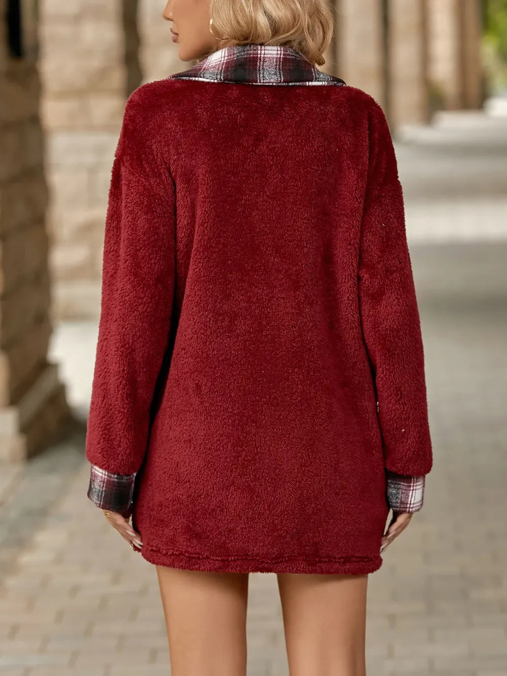 Plaid Contrast Dropped Shoulder Coat, view 13