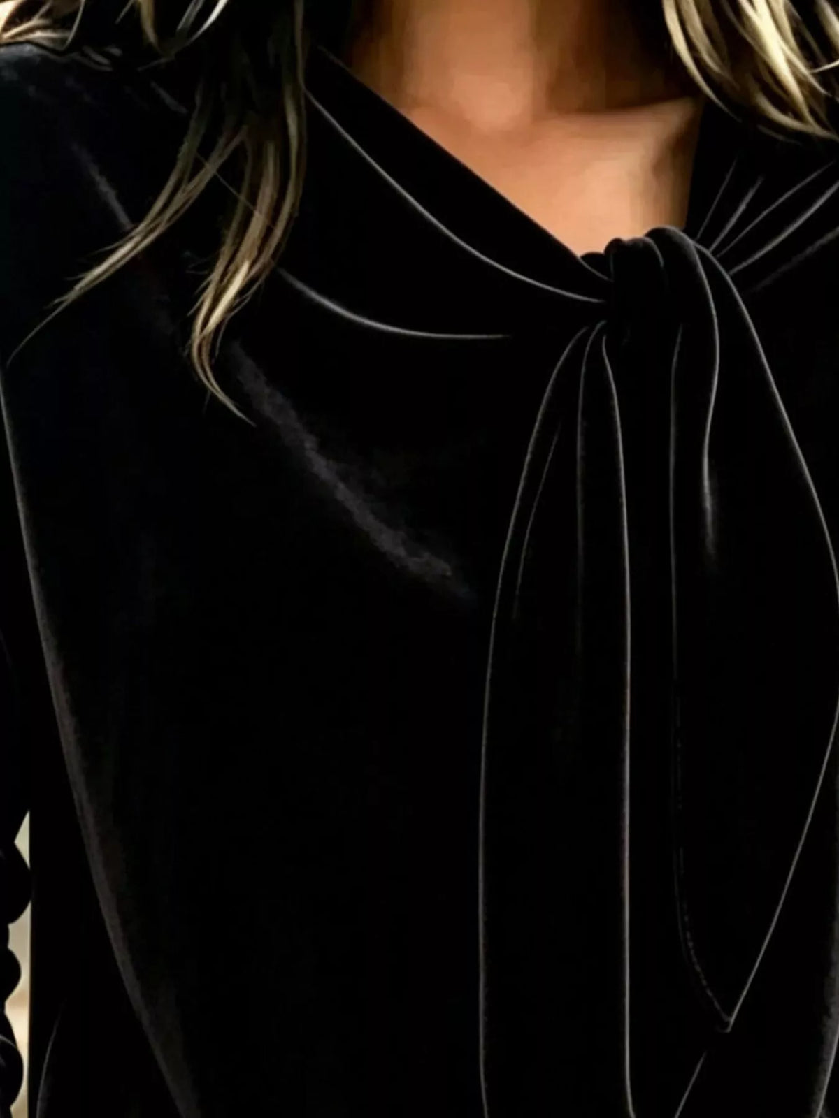 Velvet Tie Front Long Sleeve Sweatshirt - Lilixa.store