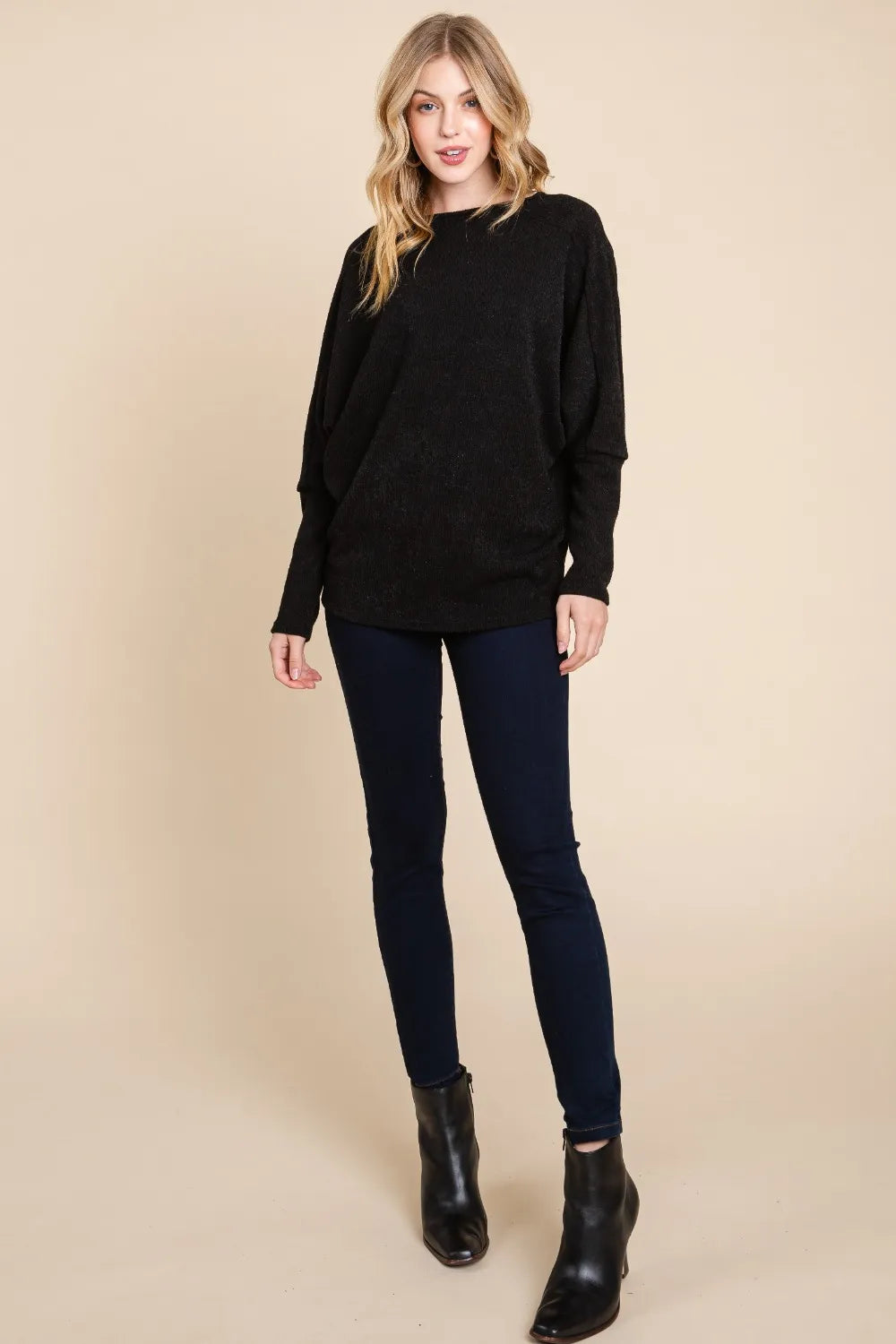 BOMBOM Drop Shoulder Long Sleeve Knit Top - Lilixa.store