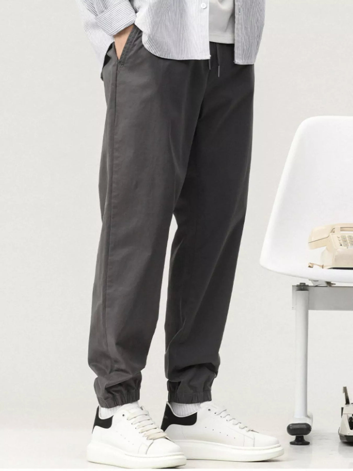 Men's Plus Size Casual Drawstring Ankle Cuffed Pants, view 2