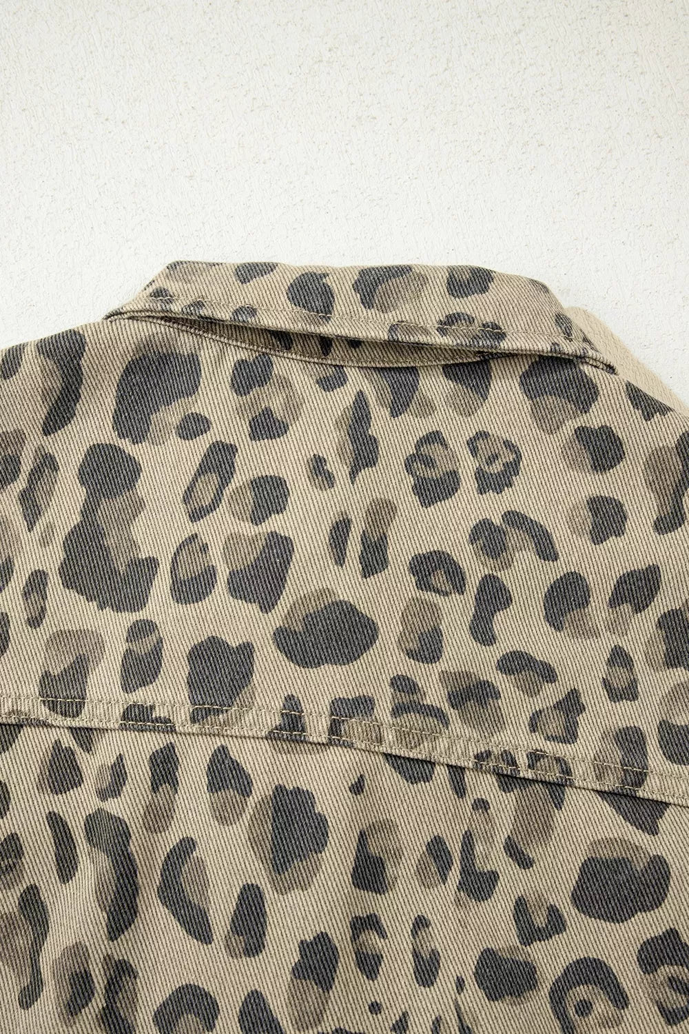 Leopard Print Seam Detail Button Down Denim Jacket, view 6
