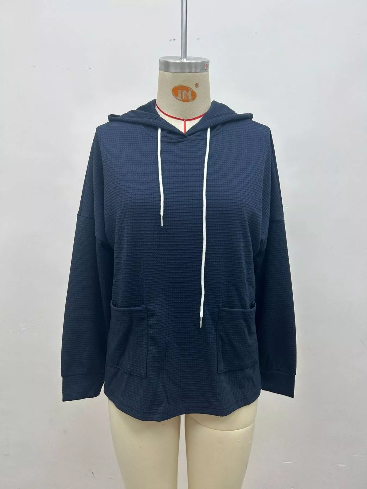Full Size Waffle Knit Drawstring Long Sleeve Hoodie Plus Size