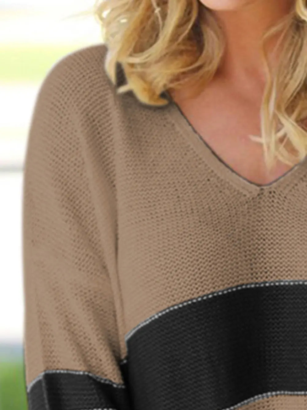 Striped V-Neck Long Sleeve Sweater, view 4