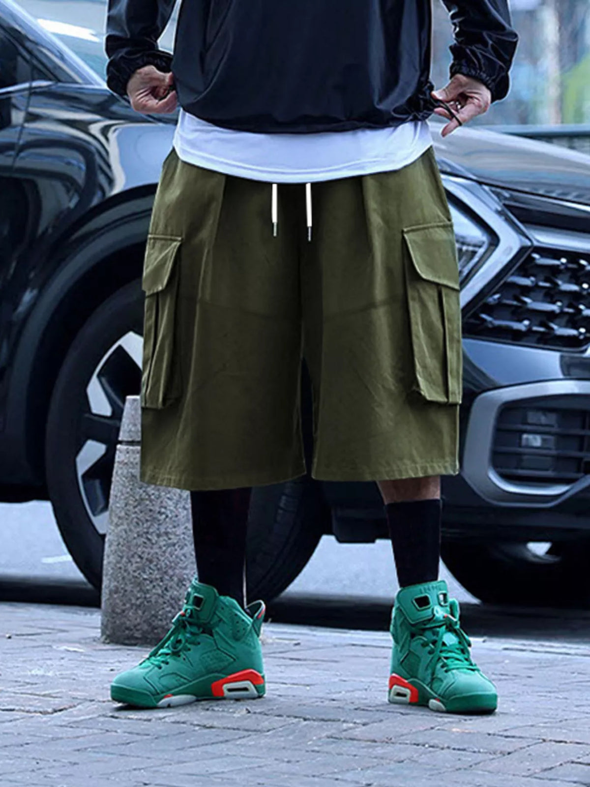 Men's Full Size Cargo Shorts with Drawstring Waist Plus Size