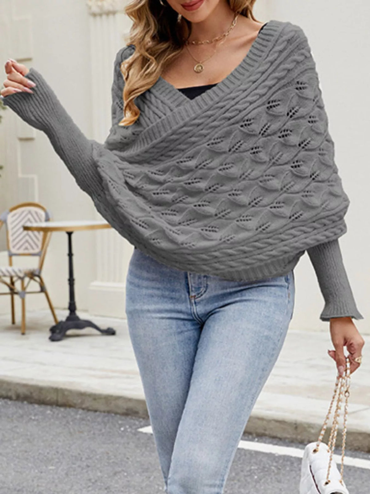 Cable Knit Batwing Sleeve Sweater - Lilixa.store