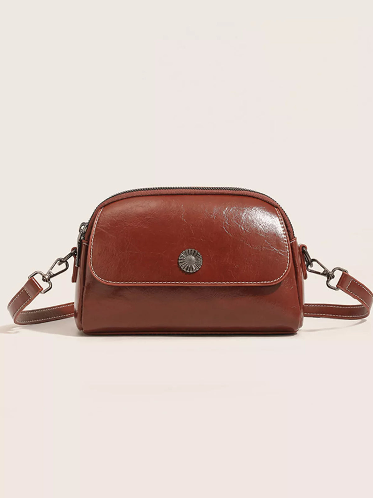 PU Leather Crossbody Bag with Metal Emblem Detail in Brown, view 10