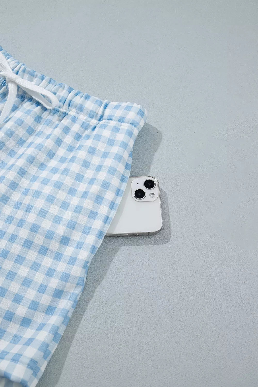 Gingham Long Sleeve Sweatshirt and Shorts Set