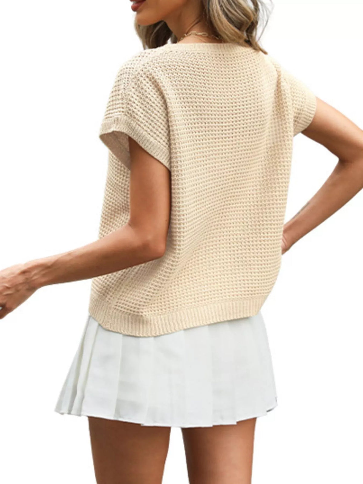 Short Sleeve Waffle Knit Top