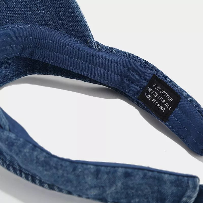 Vintage Washed Denim Sun Visor Hat - Lilixa.store