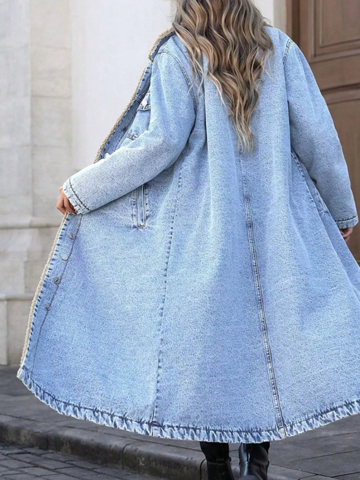 Sherpa Lined Longline Denim Jacket, view 16