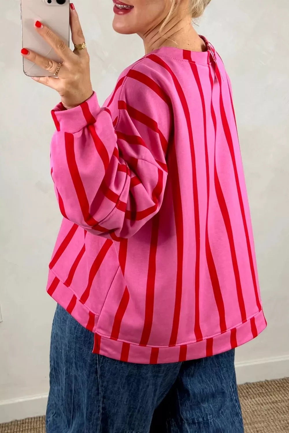 Striped Dropped Shoulder Oversized Sweatshirt - Lilixa.store