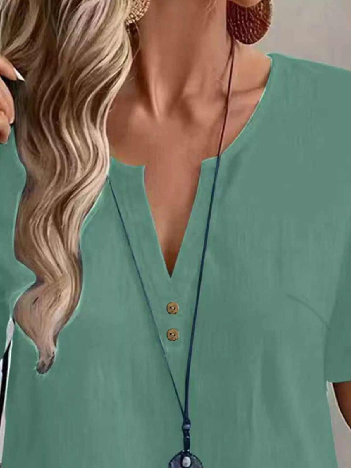 Notched Short Sleeve Blouse - Lilixa.store