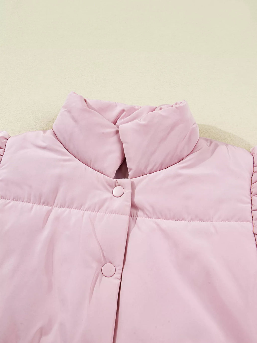 Stand Neck Flutter Sleeve Snap Button Puffer Vest - Lilixa.store