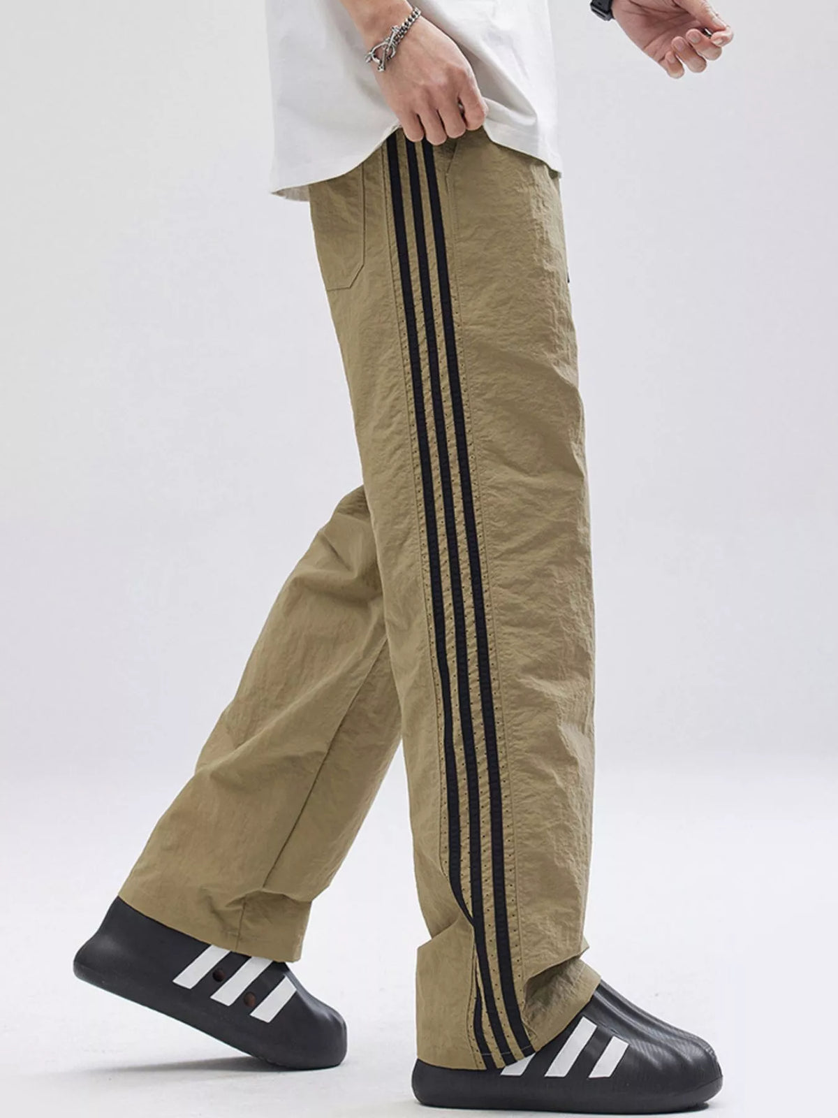 Men's Full Size Side Striped Wide Leg Pants Plus Size, view 2