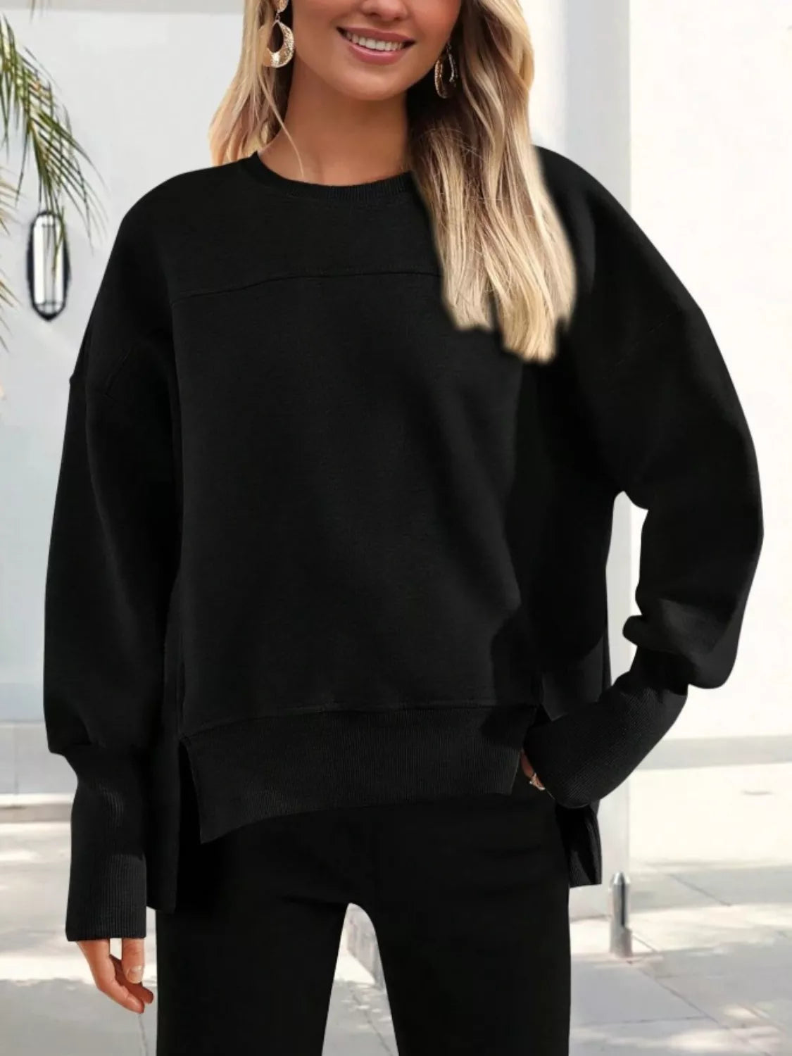 Casual Loose Side Slit Sweatshirt - Lilixa.store