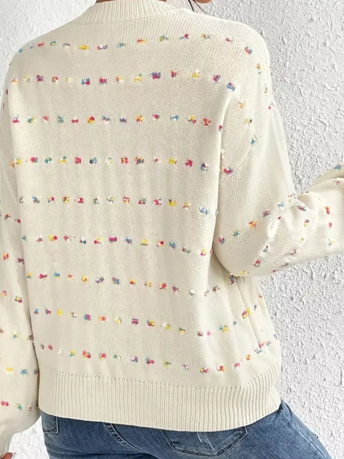 Multi-Color Confetti Dot Drop Shoulder Sweater, view 3