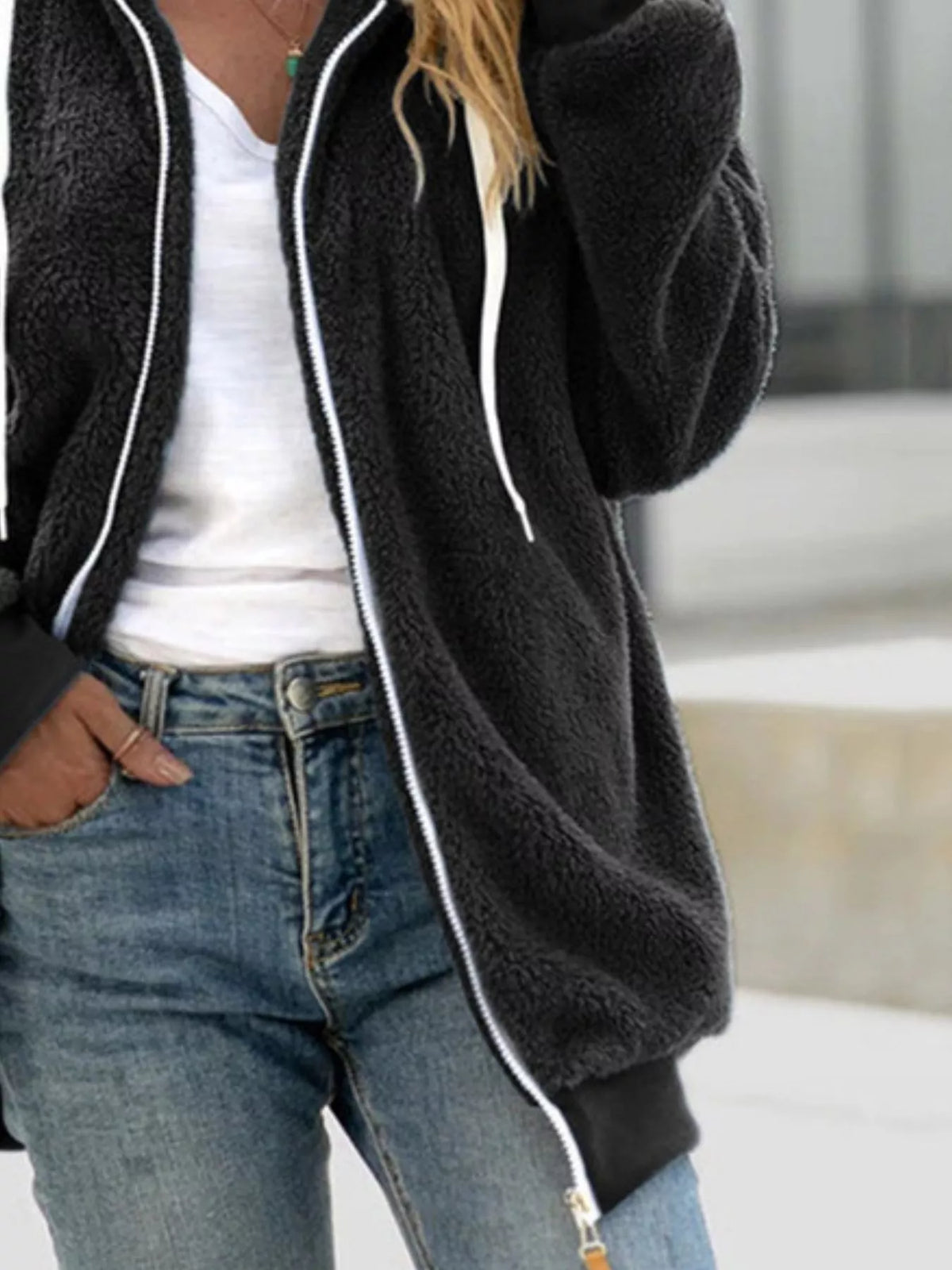 Full Size Cozy Fleece Zip-Up Hooded Jacket Plus Size - Lilixa.store
