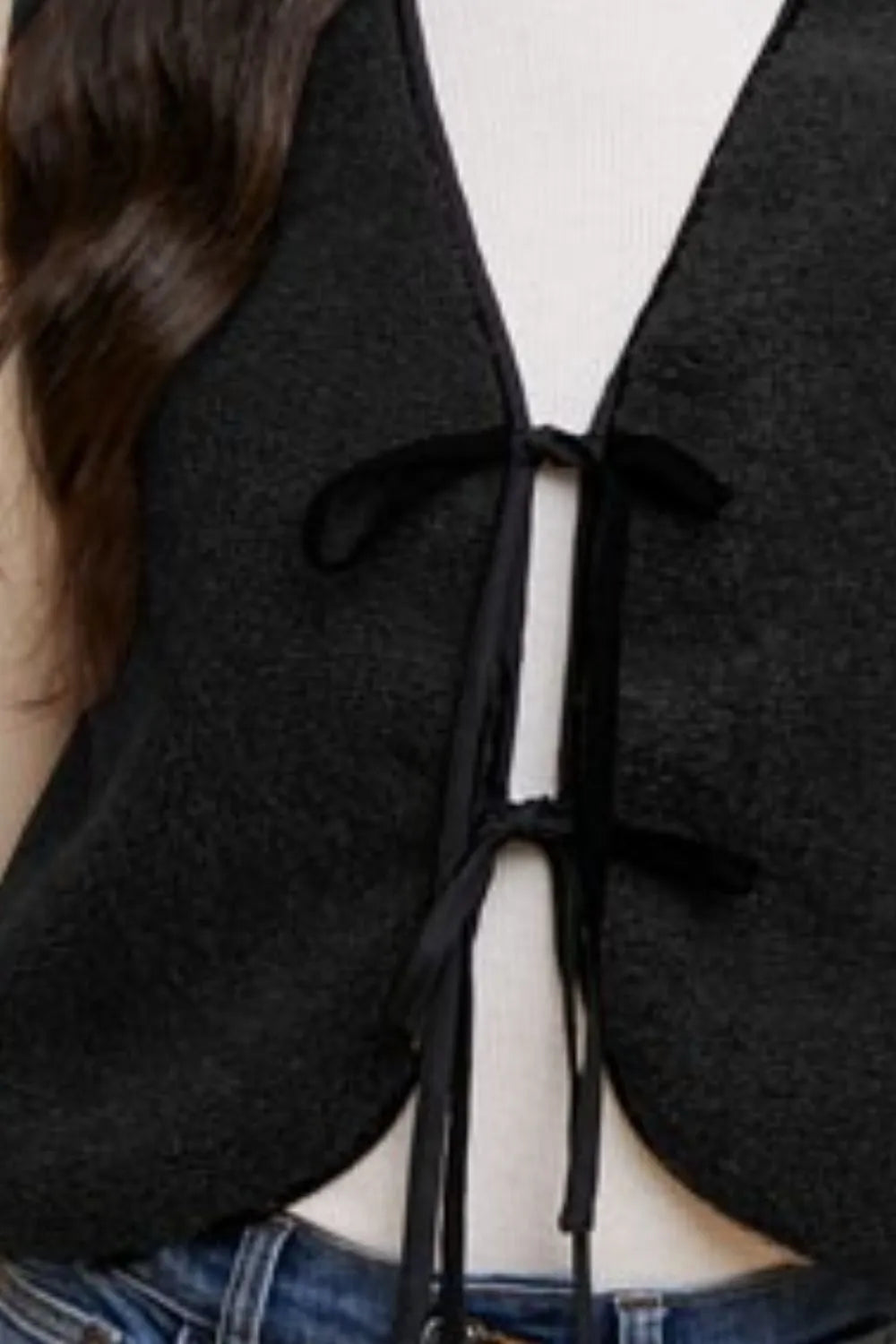 Annie Wear V-Neck Tie Detail Vest Coat - Lilixa.store