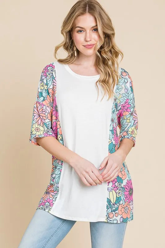 BOMBOM Floral Round Neck Half Sleeve T-Shirt - Lilixa.store