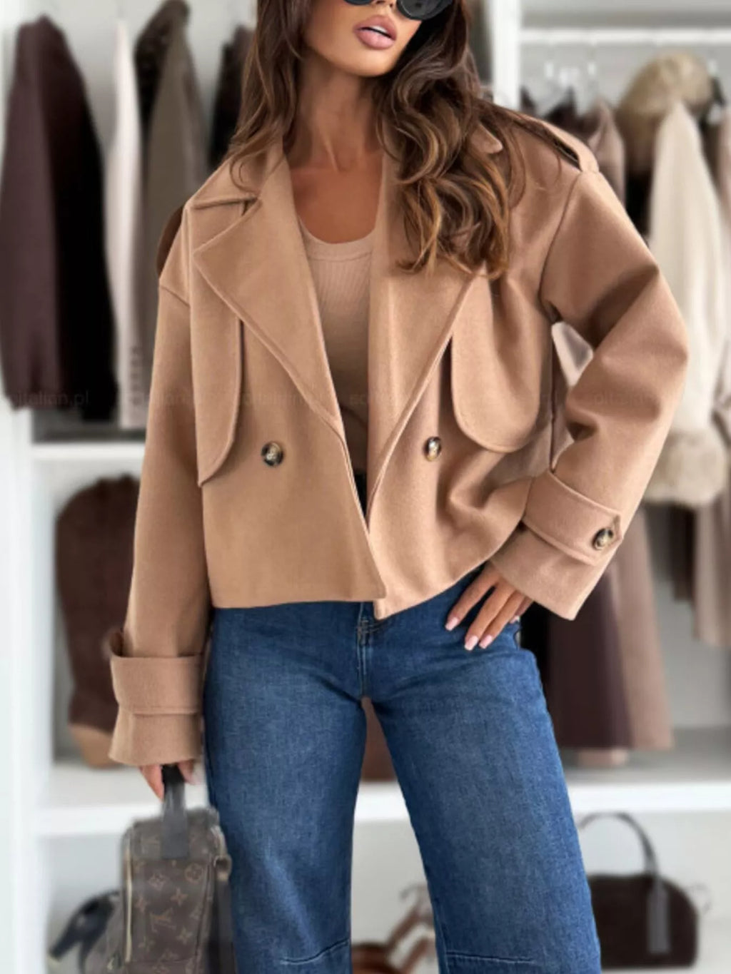 Double-Breasted Cropped Outerwear - Lilixa.store