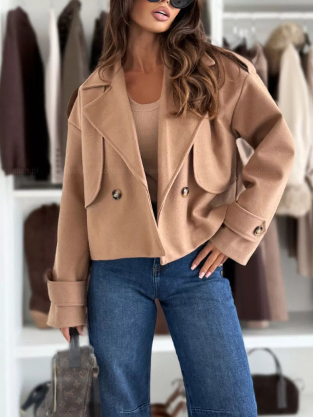 Double-Breasted Cropped Outerwear - Lilixa.store