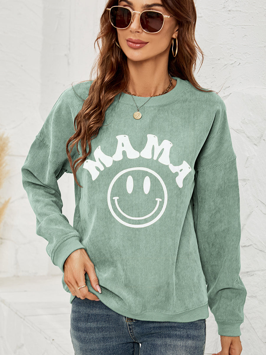 Round Neck Long Sleeve MAMA Graphic Sweatshirt - Lilixa.store