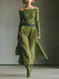 Off-Shoulder Ribbed Knit Top and Skirt Set - Lilixa.store
