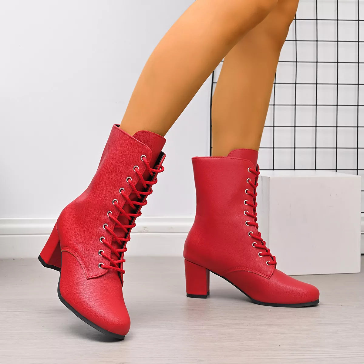 Round Toe Block Heels Boots