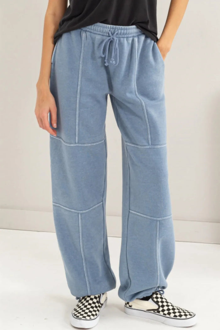 HYFVE Stitched Design Drawstring Sweatpants in Gray Blue