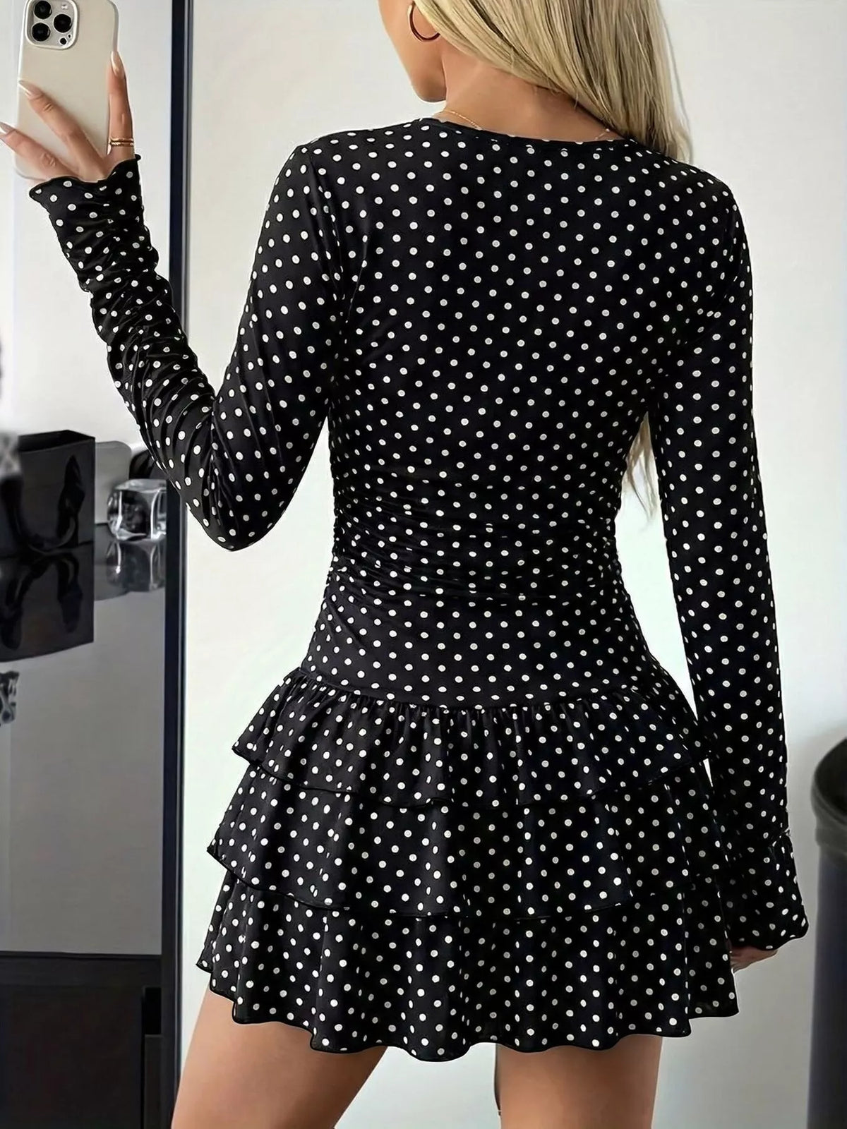 Long Sleeve Ruffled Hem Mini Dress - Lilixa.store