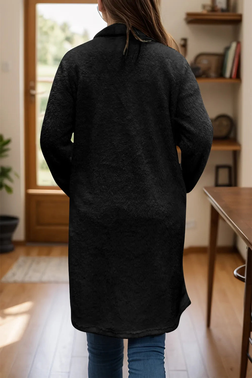 Full Size One Button Long Sleeve Longline Plush Coat - Lilixa.store
