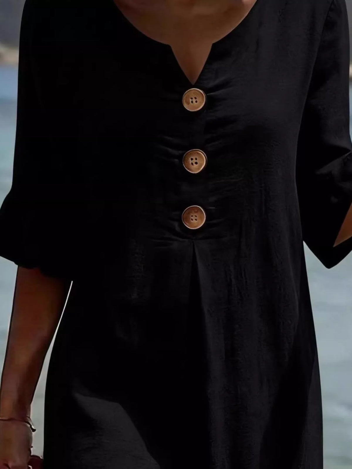 Full Size Decorative Button Ruffle Half Sleeve Dress Plus Size - Lilixa.store