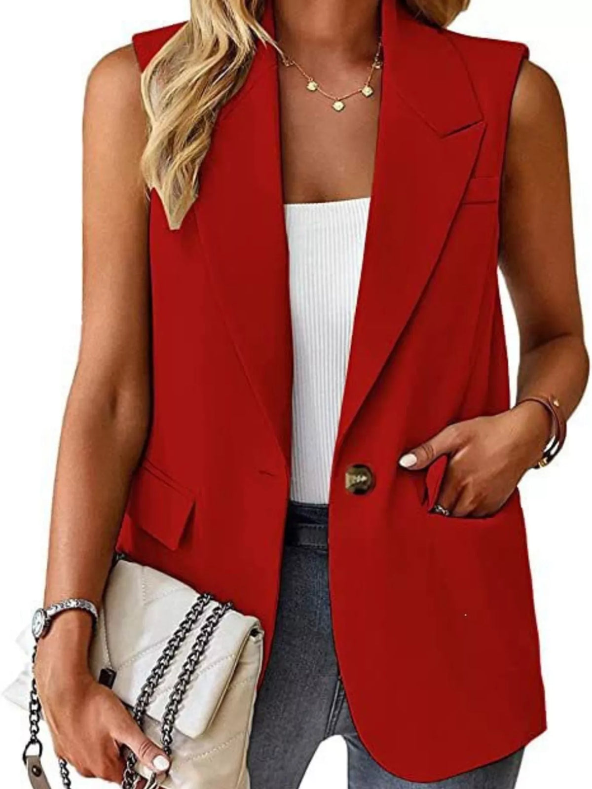 One Button Blazer Vest - Lilixa.store