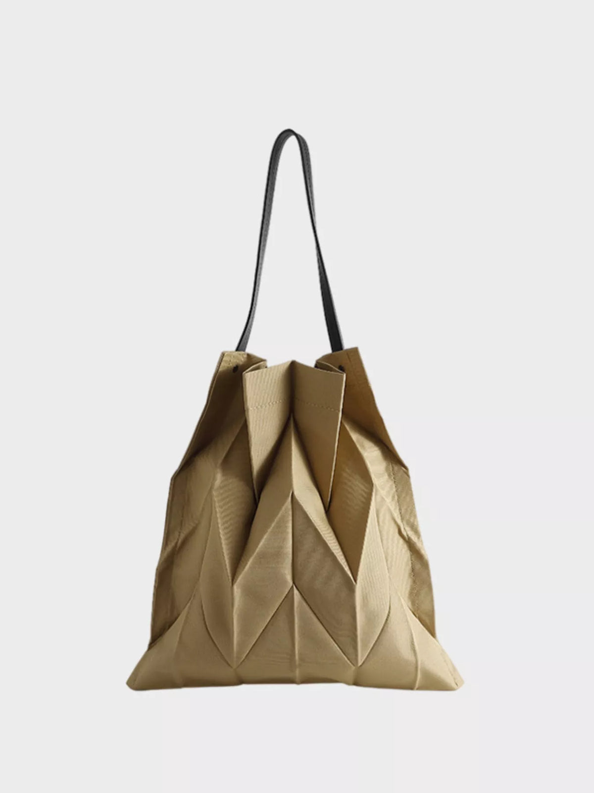 Minimalist Geometric Pleated Tote Handbag in Khaki Color