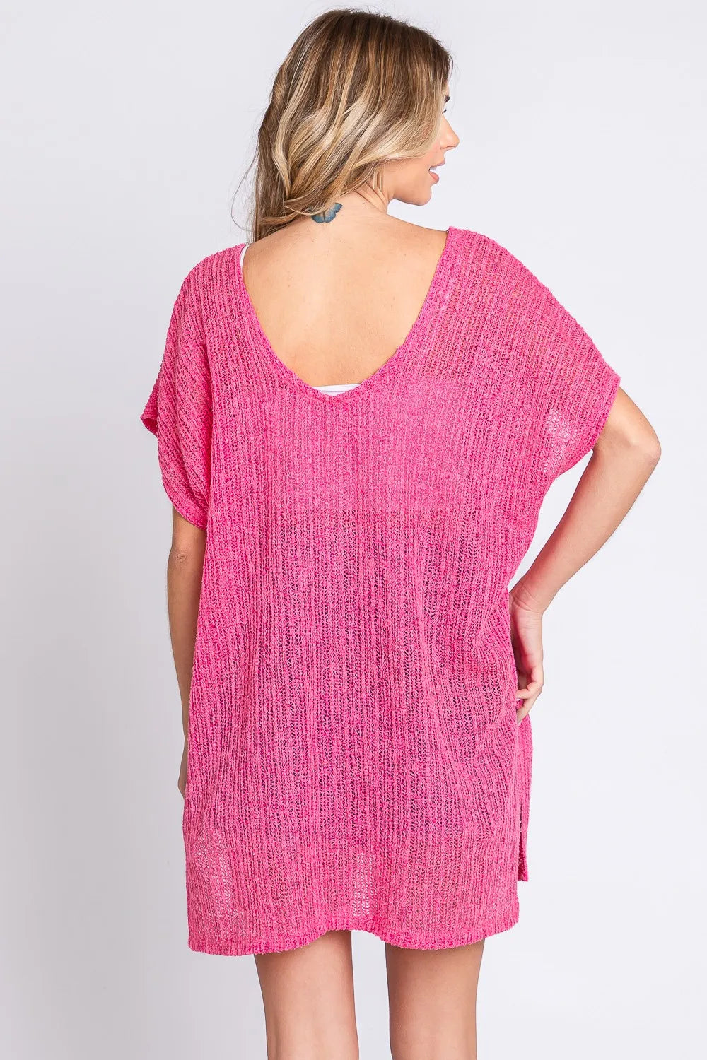 GeeGee Short Sleeve Side Slit Knit Cover Up Dress - Lilixa.store