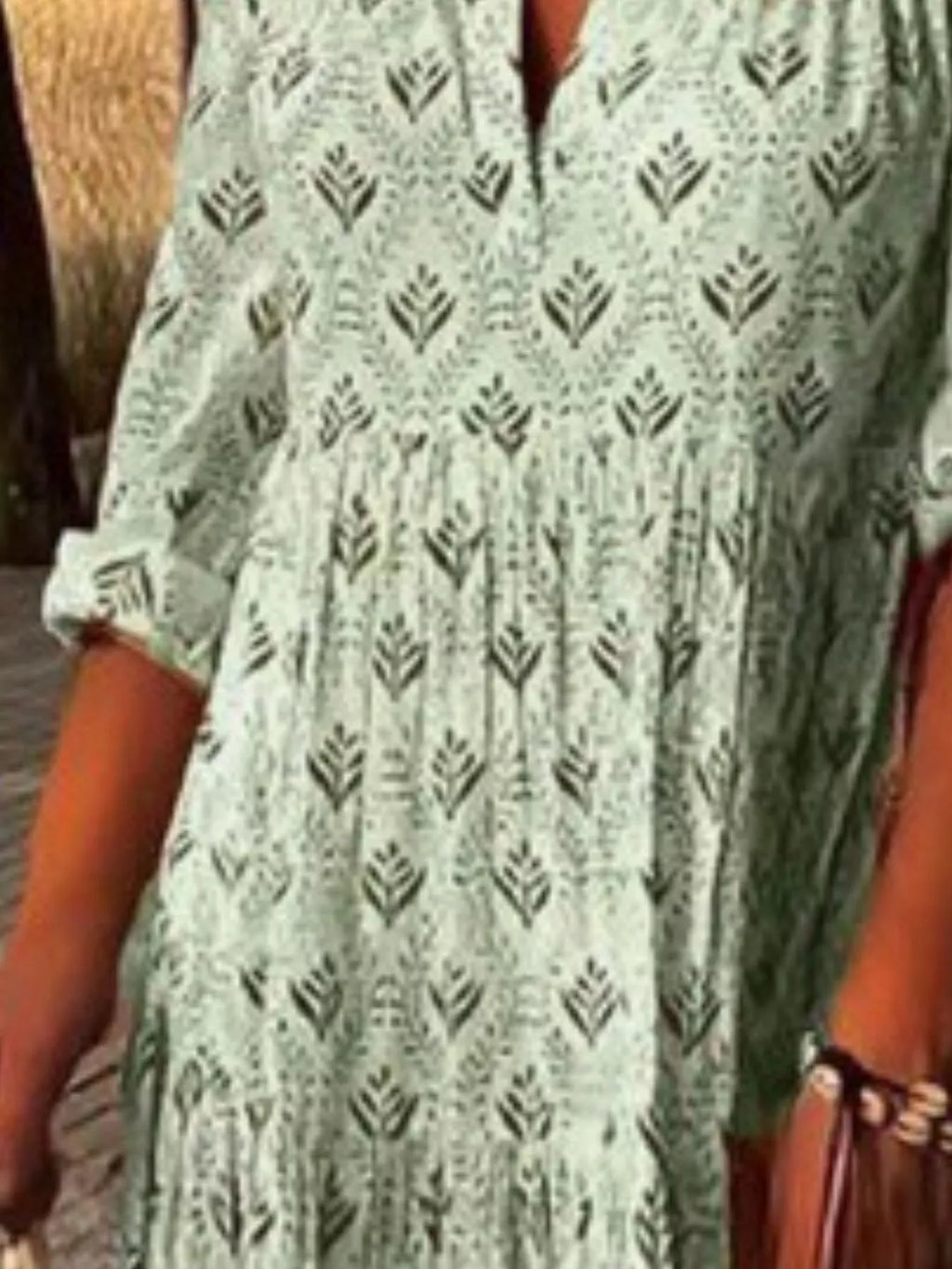 Full Size Printed Notched Tiered Maxi Dress Plus Size - Lilixa.store