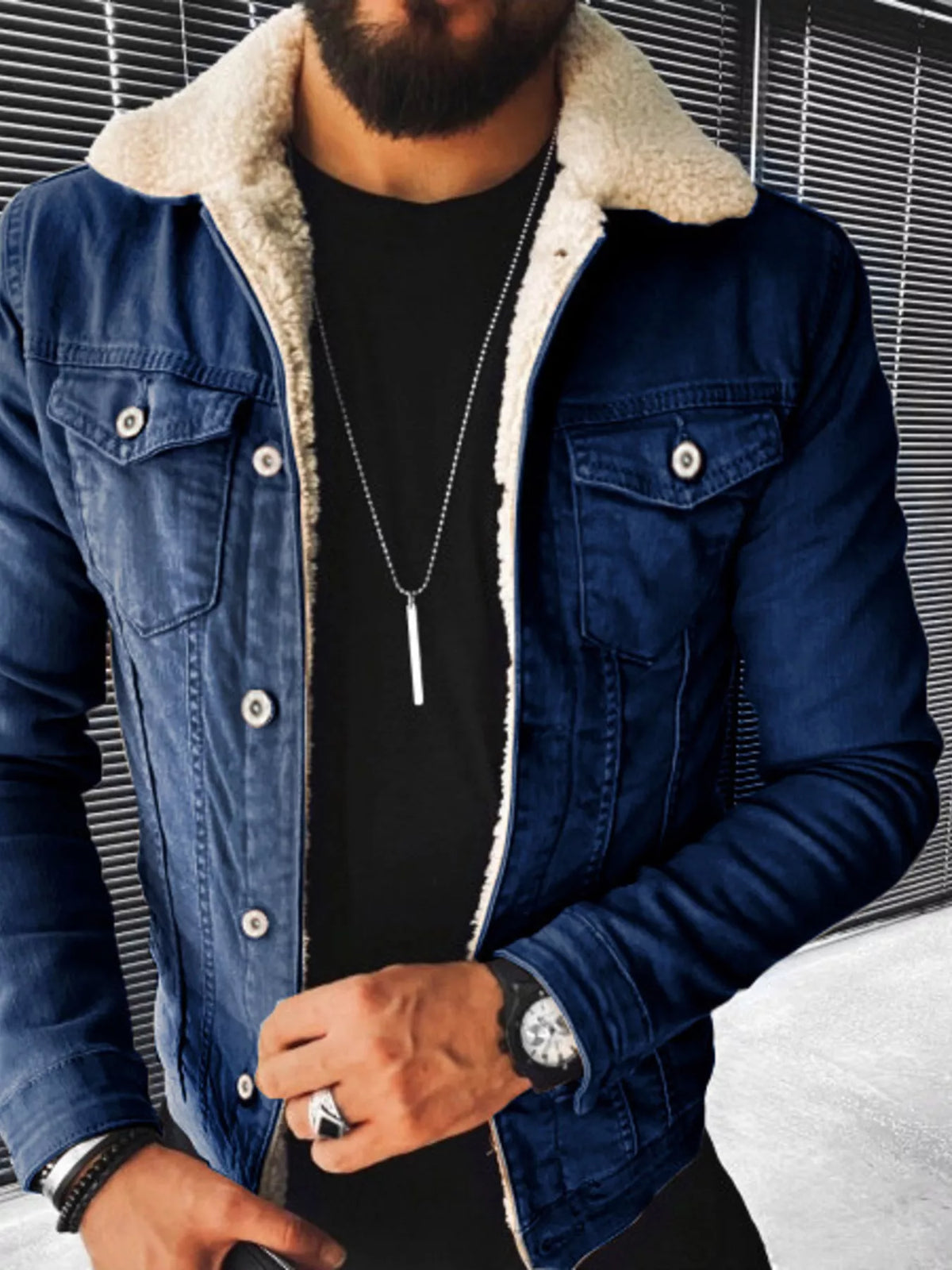 Men's Full Size Sherpa-Lined Denim Jacket Plus Size - Lilixa.store