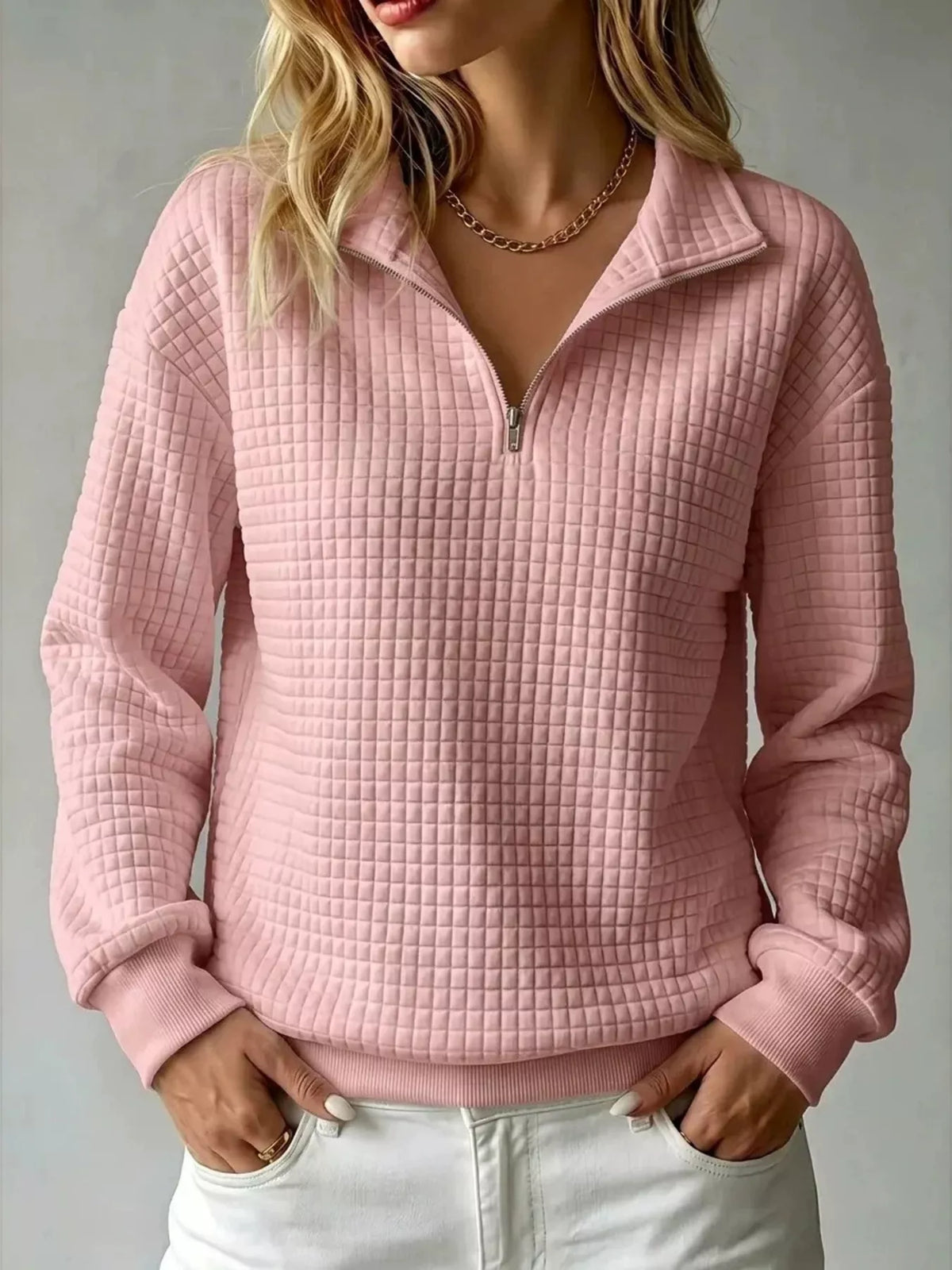 Waffle Knit Quarter-Zip Sweatshirt