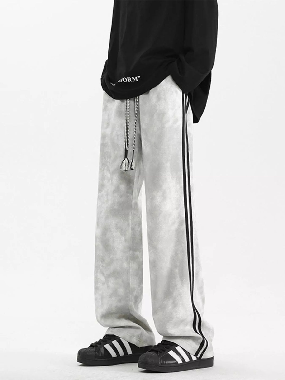 Men's Plus Size Drawstring Loose Fit Pants in Gray