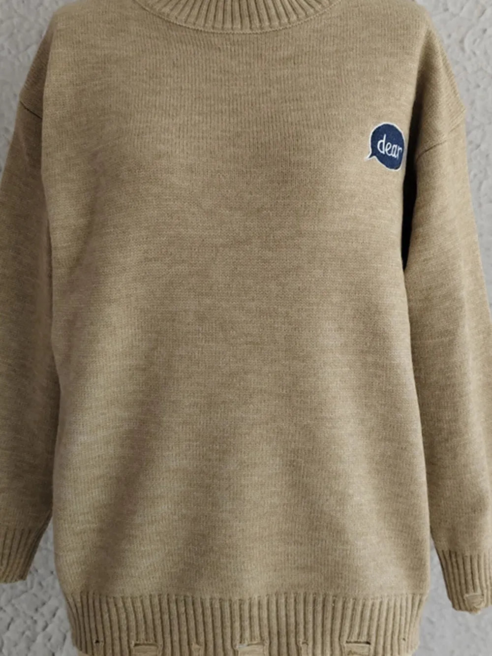 Embroidered Round Neck Dropped Shoulder Sweater - Lilixa.store