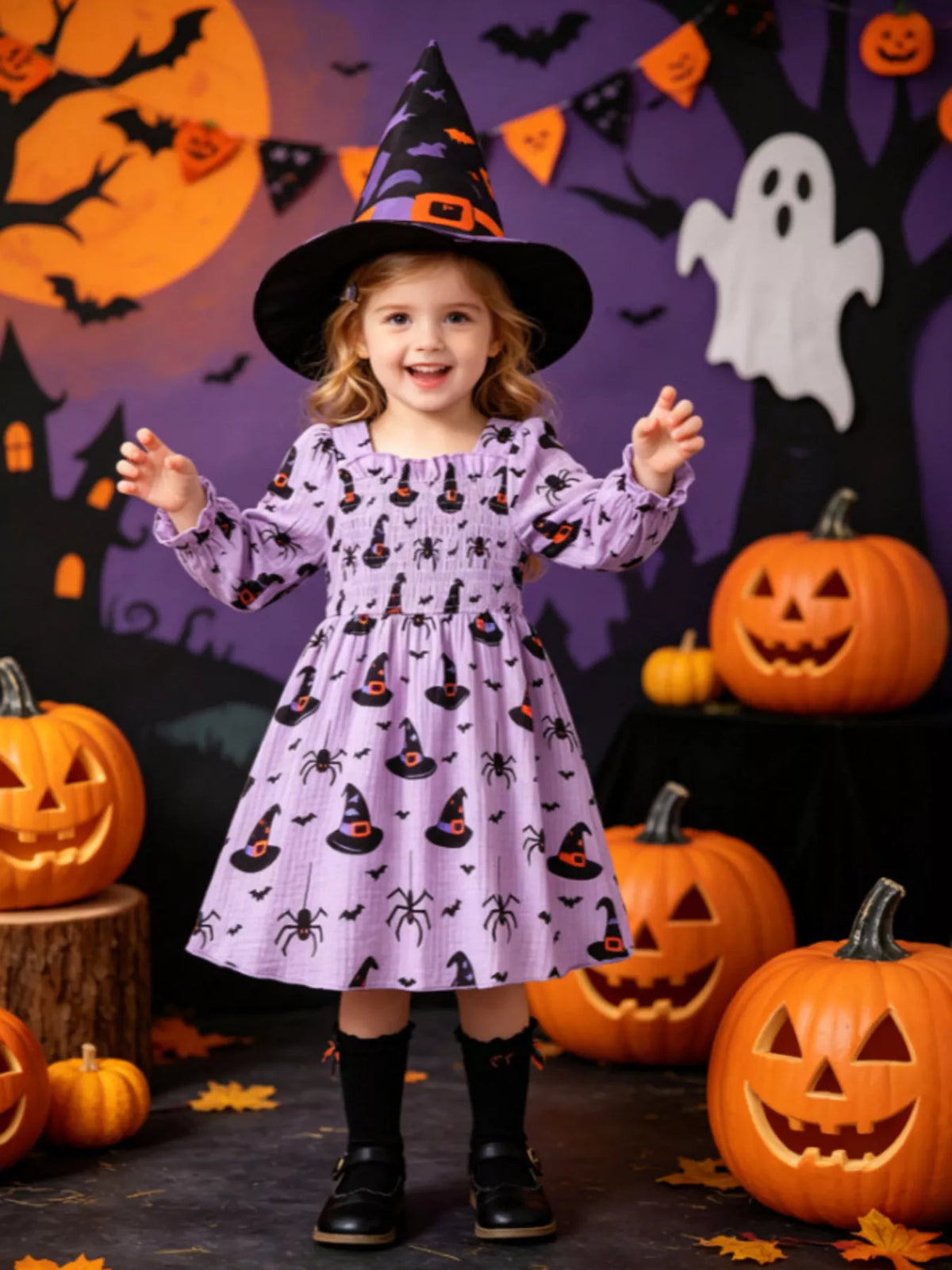 Children's Smocked Halloween Print Dress - Lilixa.store