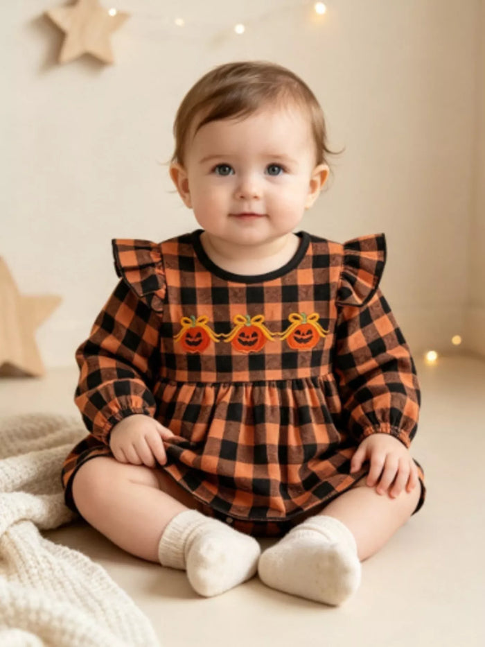 Children's Halloween Long Sleeve Bodysuit Dress in Orange