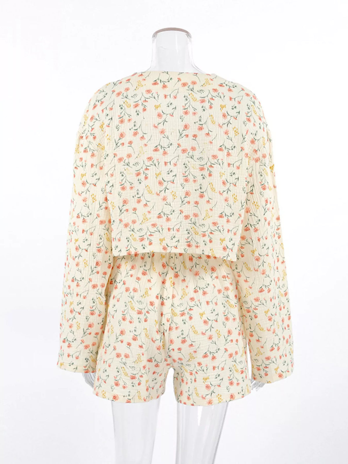 Floral Print Crinkle Texture Tie-Front Top and Shorts Set - Lilixa.store