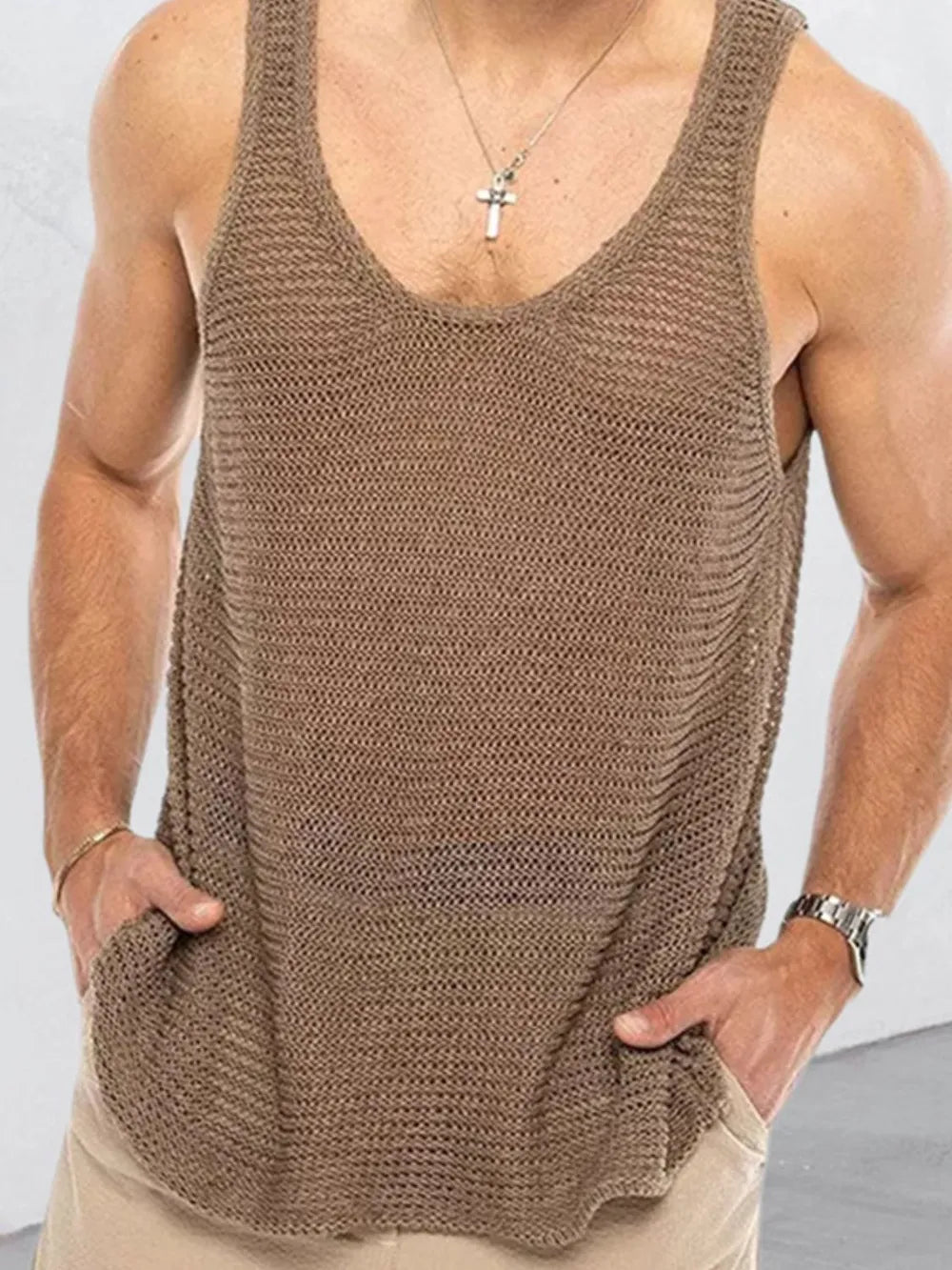 Men's Plus Size Round Neck Wide Strap Tank - Lilixa.store
