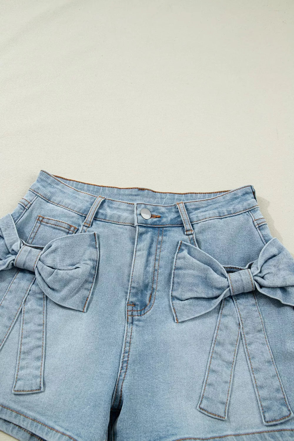 Bow Detail Denim Shorts with Pockets - Lilixa.store