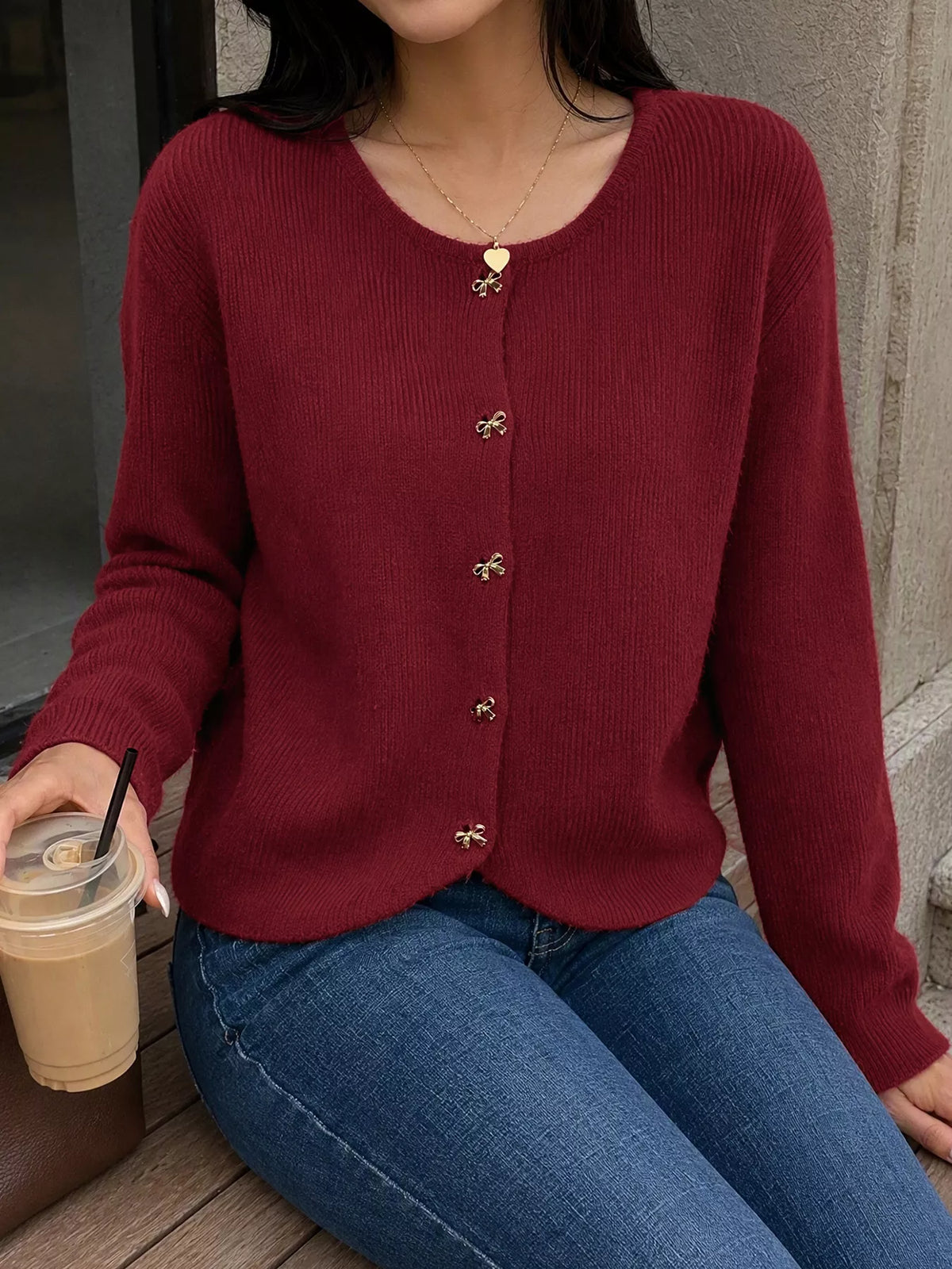Bow Button Up Knit Cardigan - Lilixa.store