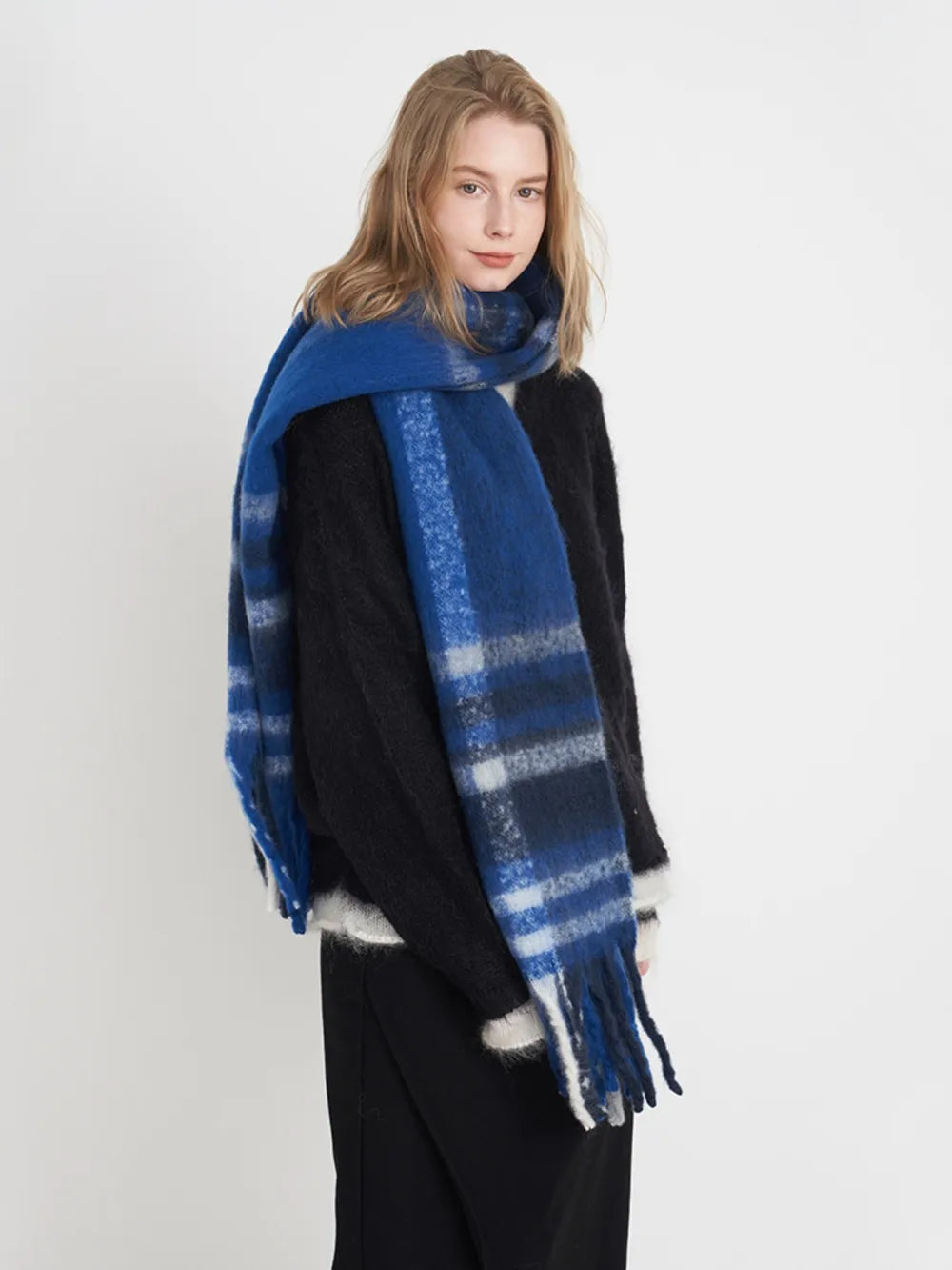 Fringe Plaid Polyester Scarf - Lilixa.store